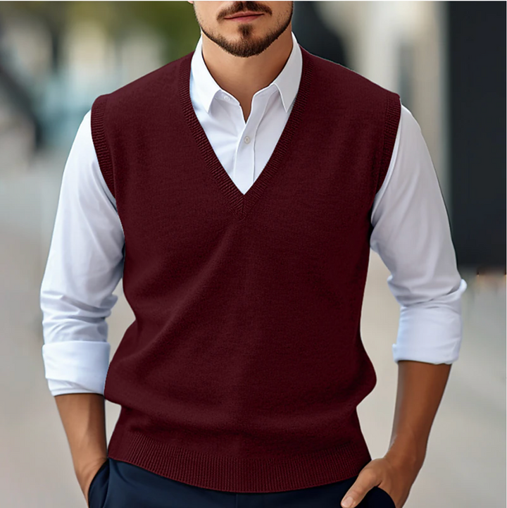 Heren Mouwloze Trui V-Hals - Casual Vest Look - Rood