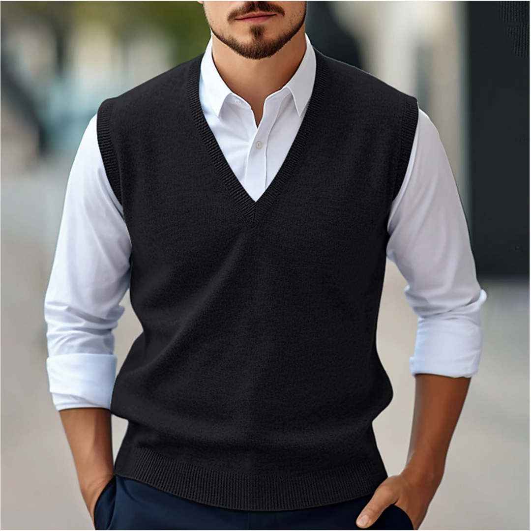 Heren Mouwloze Trui V-Hals - Casual Vest Look - Zwart
