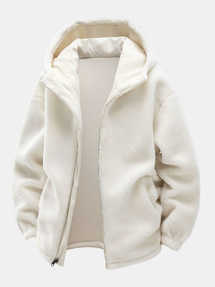 Heren Omkeerbare Corduroy Jas met Teddy Fleece in gebroken wit, Relaxed Fit