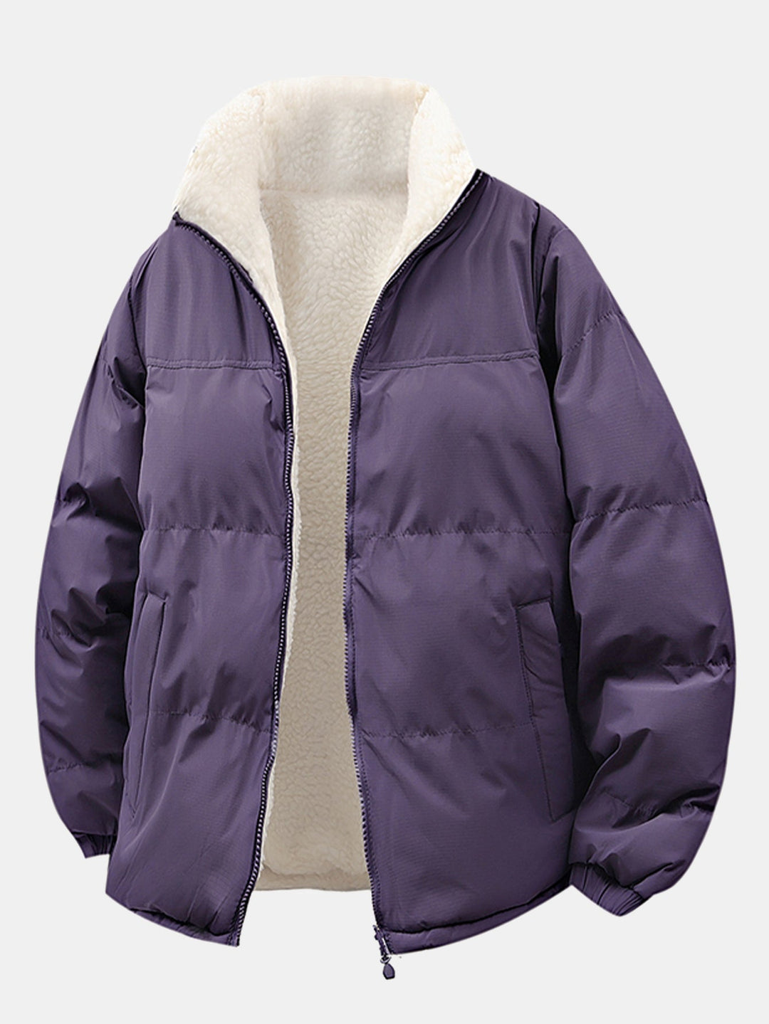 Heren Omkeerbare Teddy Fleece Pufferjack in paars, Relaxed Fit