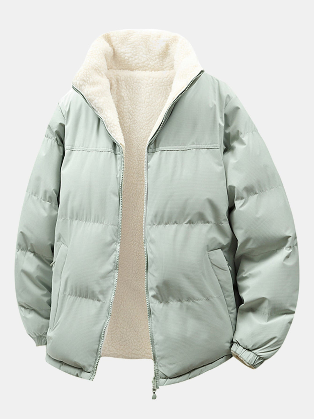 Heren Omkeerbare Teddy Fleece Pufferjack in saliegroen, Relaxed Fit
