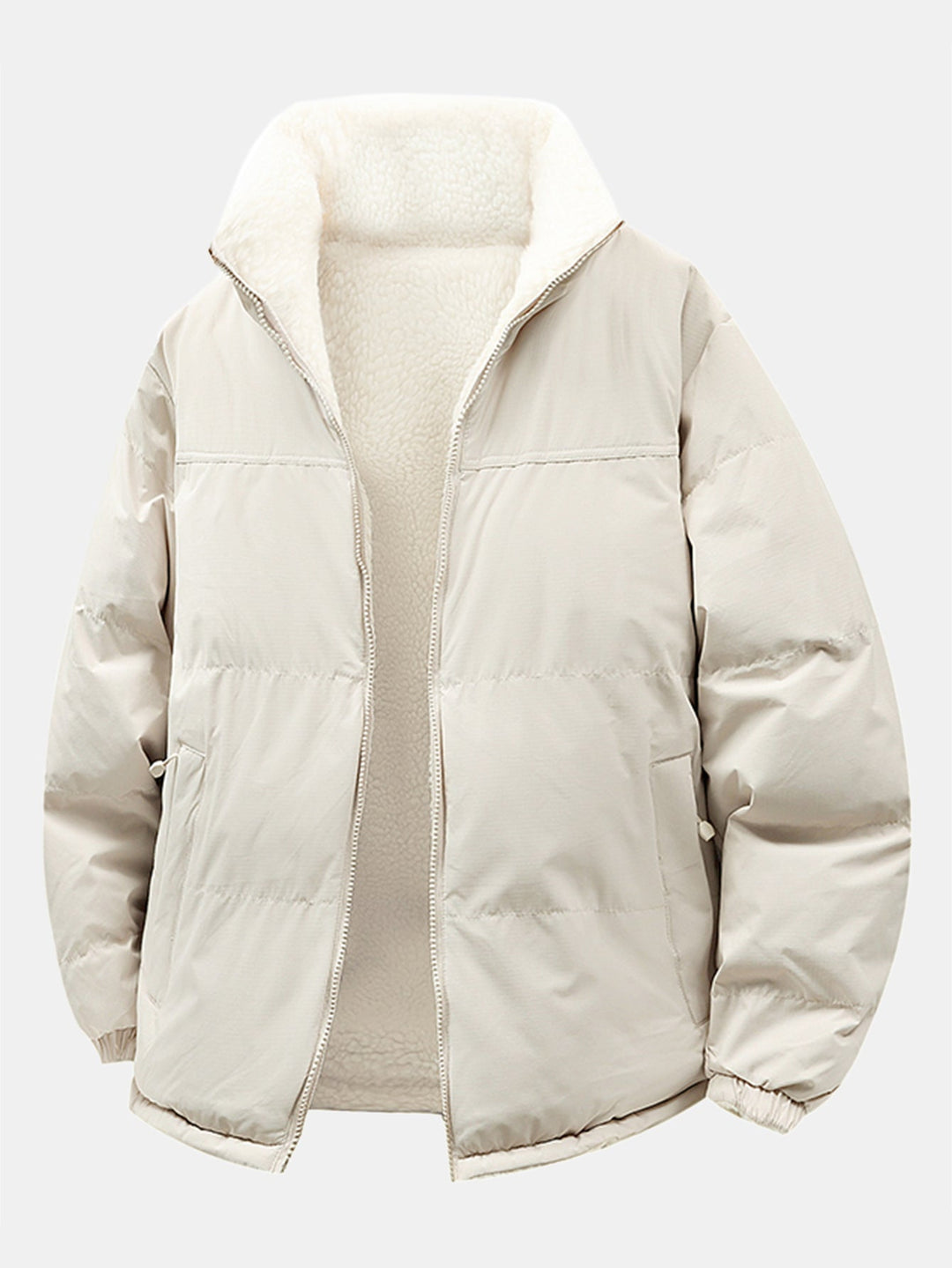 Heren Omkeerbare Teddy Fleece Pufferjack in wit, Relaxed Fit
