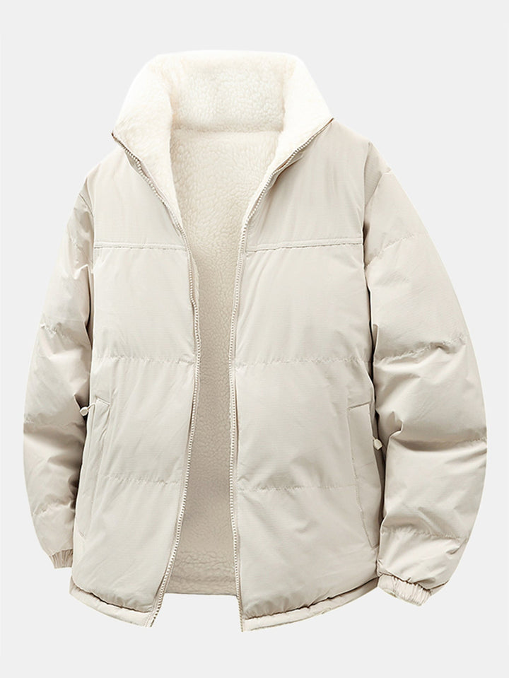 Heren Omkeerbare Teddy Fleece Pufferjack in wit, Relaxed Fit