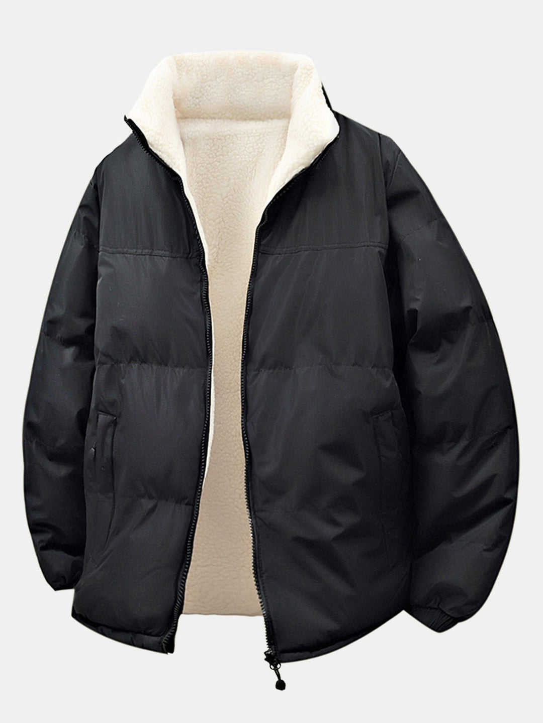 Heren Omkeerbare Teddy Fleece Pufferjack in zwart, Relaxed Fit