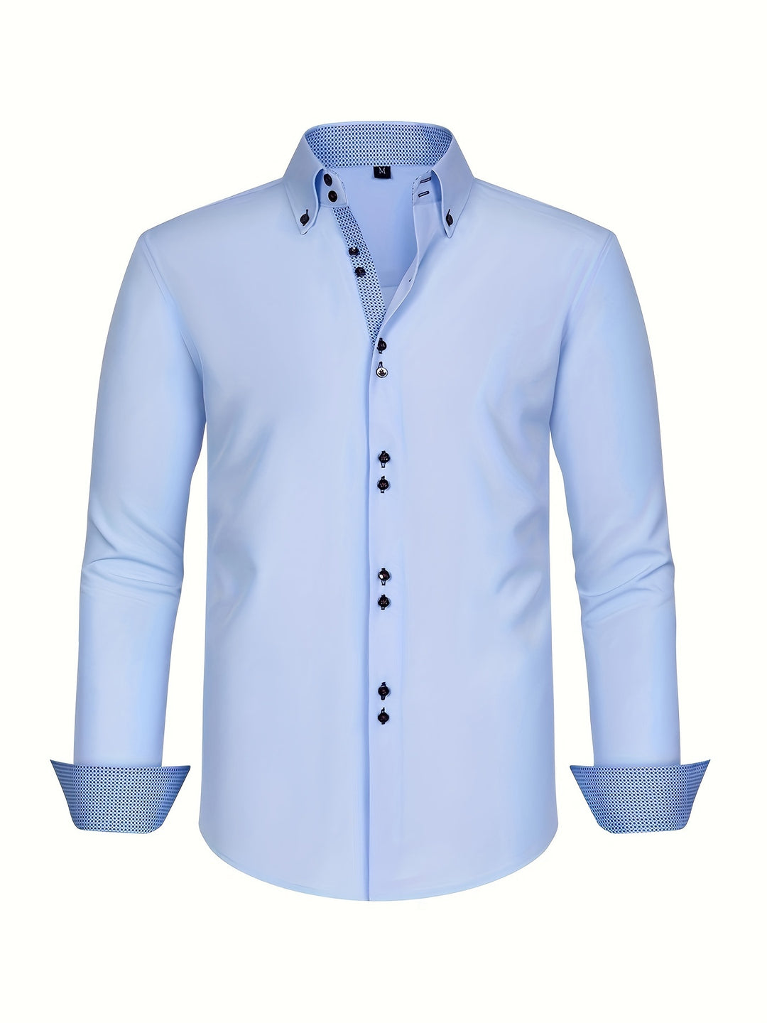 Heren Overhemd Dubbelrijig Stretch - Lichtblauw - Blauw