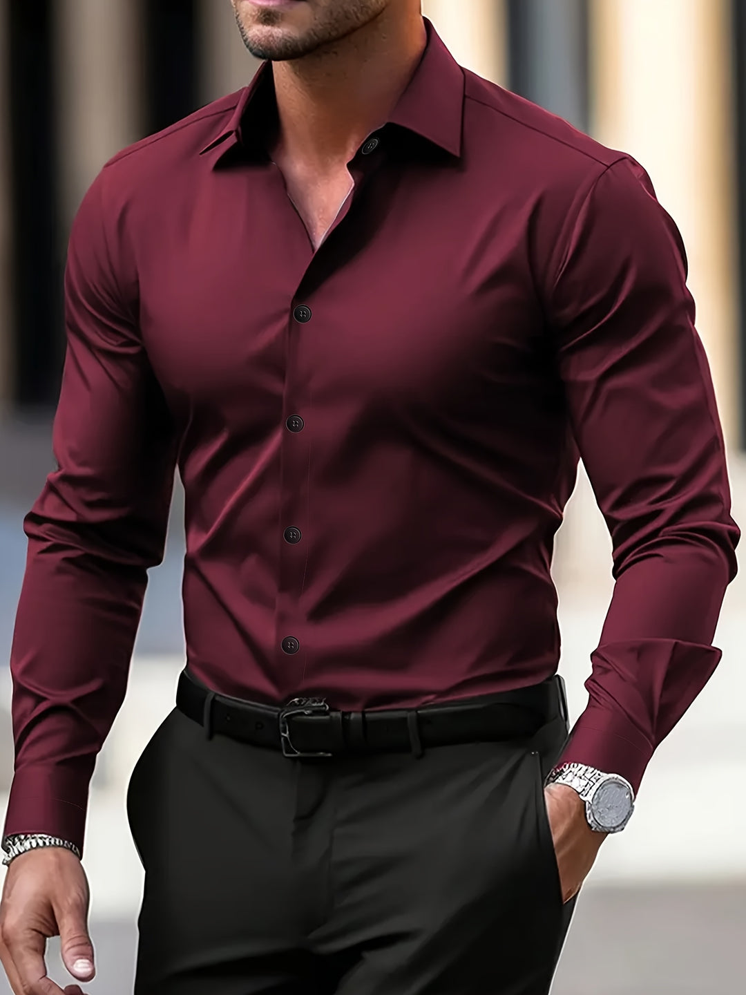 Heren Overhemd Lange Mouw - Elegant Semi-Doorschijnend - Rood
