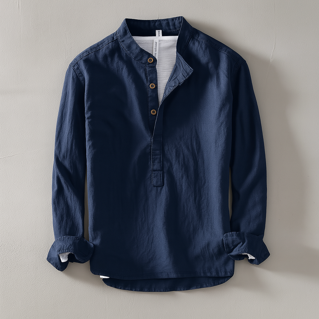 Heren Overhemd met Kraag en Knopen - Relaxed Fit - Marineblauw