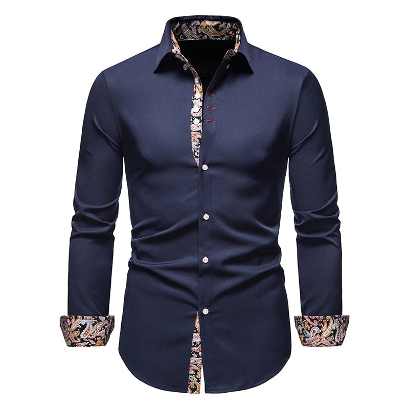Heren Overhemd Slim Fit - Katoen met Paisleyprint - Blauw
