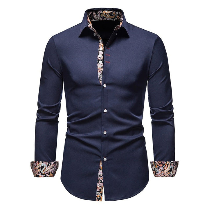 Heren Overhemd Slim Fit - Katoen met Paisleyprint - Blauw