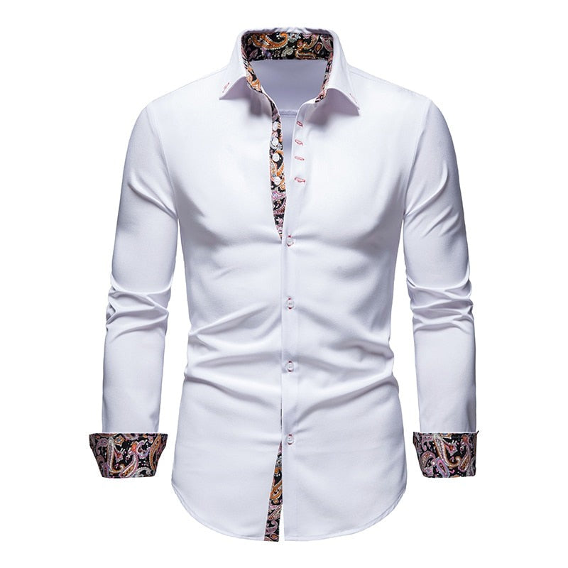 Heren Overhemd Slim Fit - Katoen met Paisleyprint - Wit