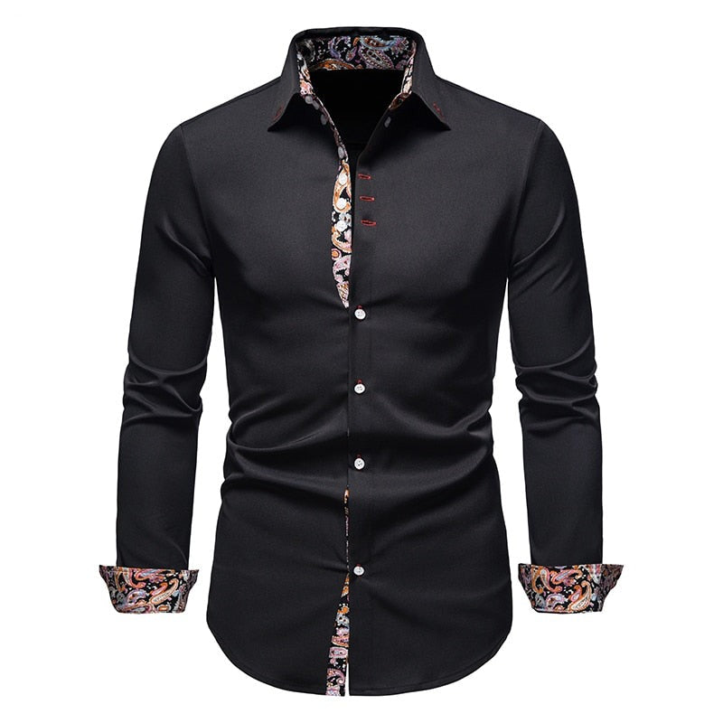 Heren Overhemd Slim Fit - Katoen met Paisleyprint - Zwart