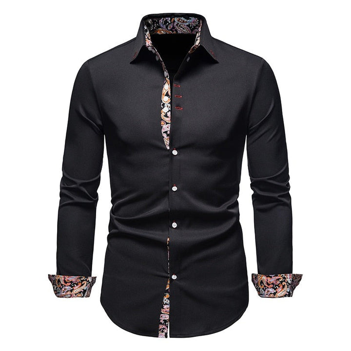Heren Overhemd Slim Fit - Katoen met Paisleyprint - Zwart
