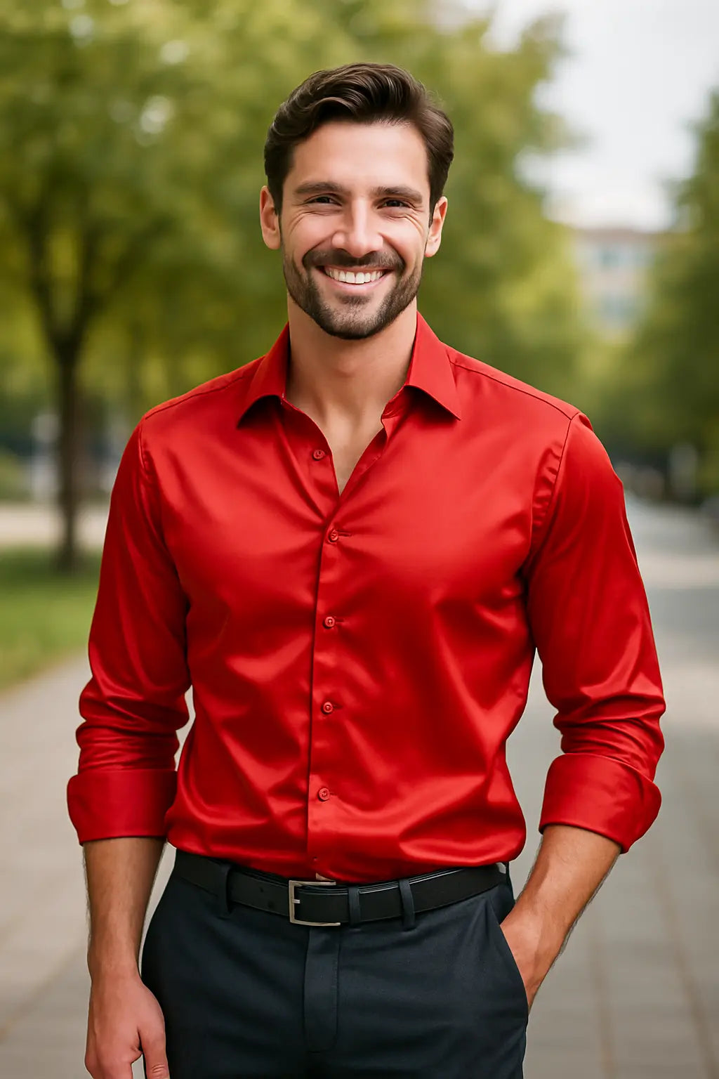 Heren Overhemd Slim Fit Lange Mouwen - Feest & Smoking - Rood