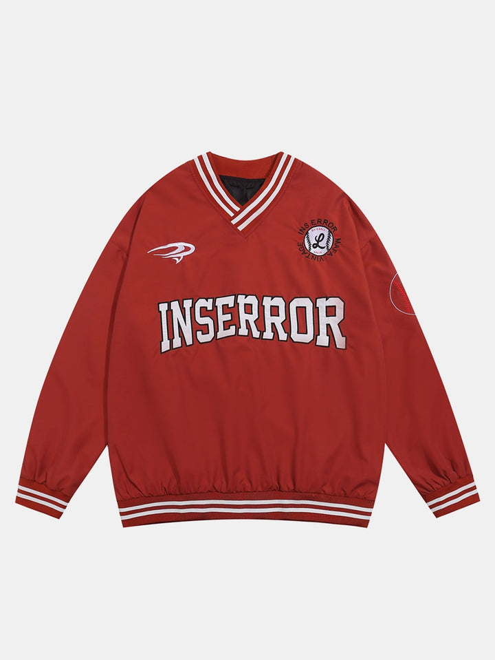 Heren Oversized Baseball Sweatshirt V-Hals in rood, Grafisch Sportief