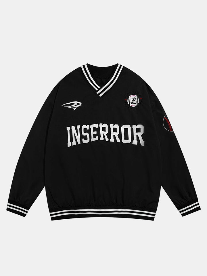 Heren Oversized Baseball Sweatshirt V-Hals in zwart, Grafisch Sportief