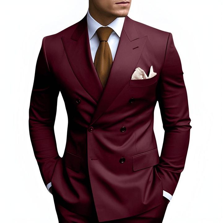 Heren Pak Dubbele Rij Knopen - Slim Fit Elegantie - Bourgondië