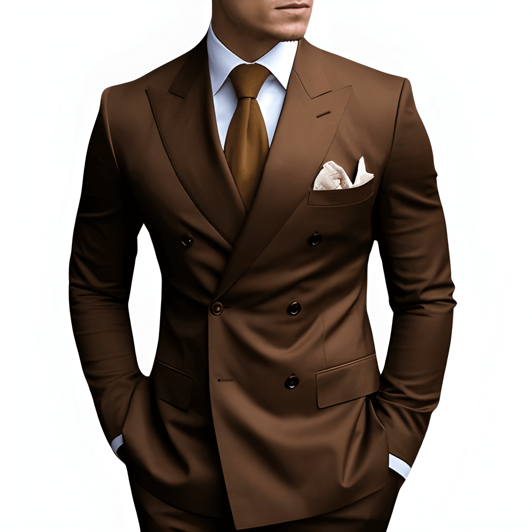 Heren Pak Dubbele Rij Knopen - Slim Fit Elegantie - Bruin