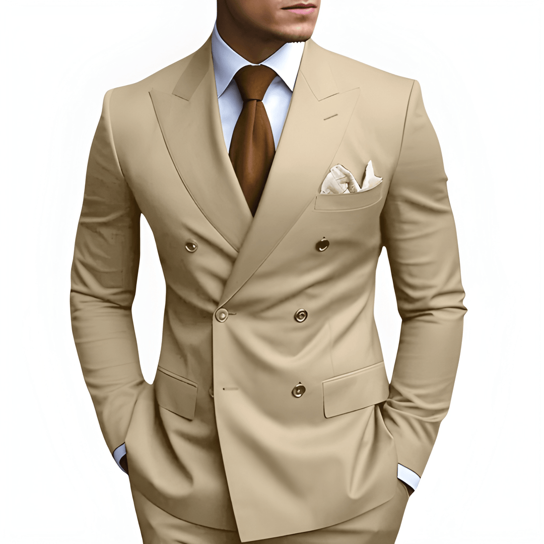 Heren Pak Dubbele Rij Knopen - Slim Fit Elegantie - Champagne