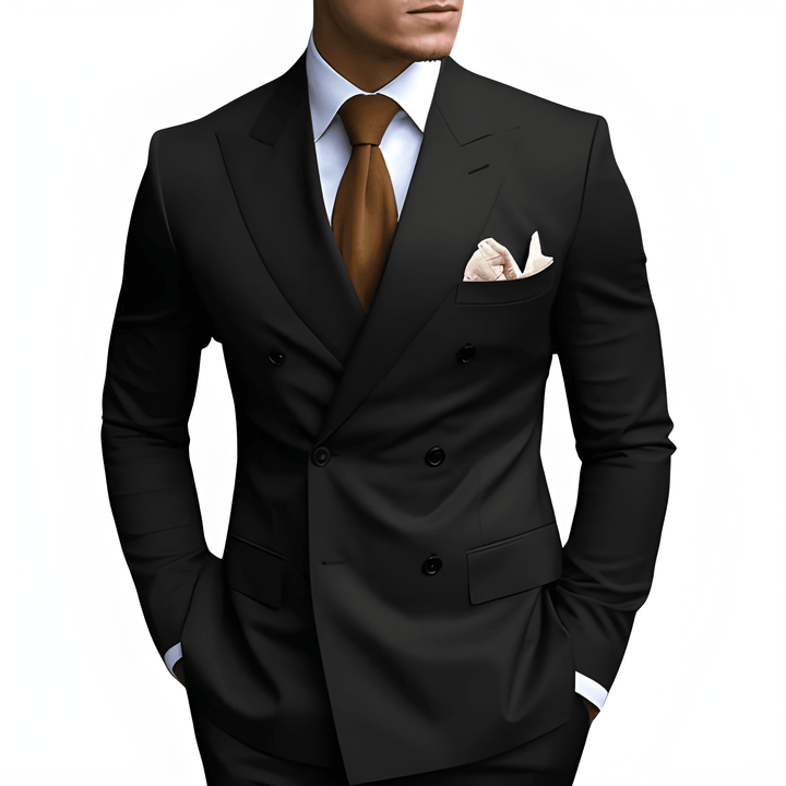 Heren Pak Dubbele Rij Knopen - Slim Fit Elegantie - Zwart