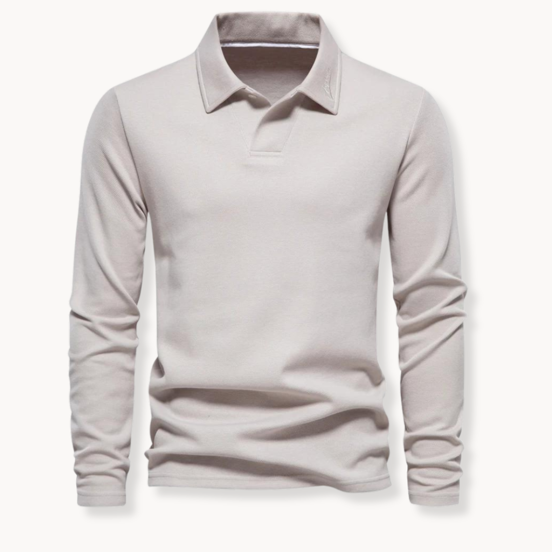 Heren Polo Lange Mouw - Klassiek Comfort - Beige