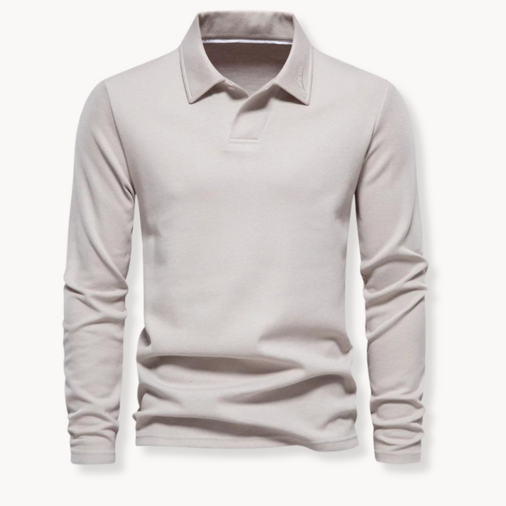 Heren Polo Lange Mouw - Klassiek Comfort - Beige