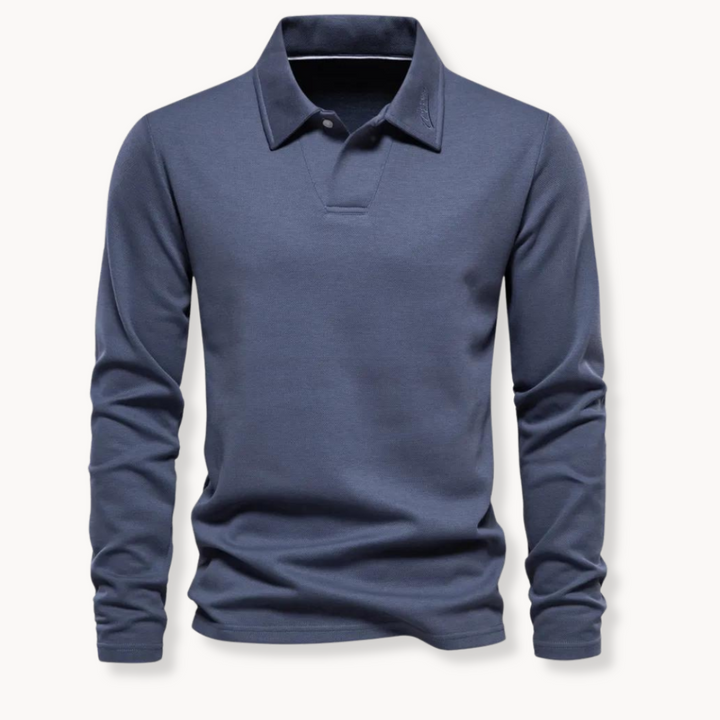 Heren Polo Lange Mouw - Klassiek Comfort - Blauw