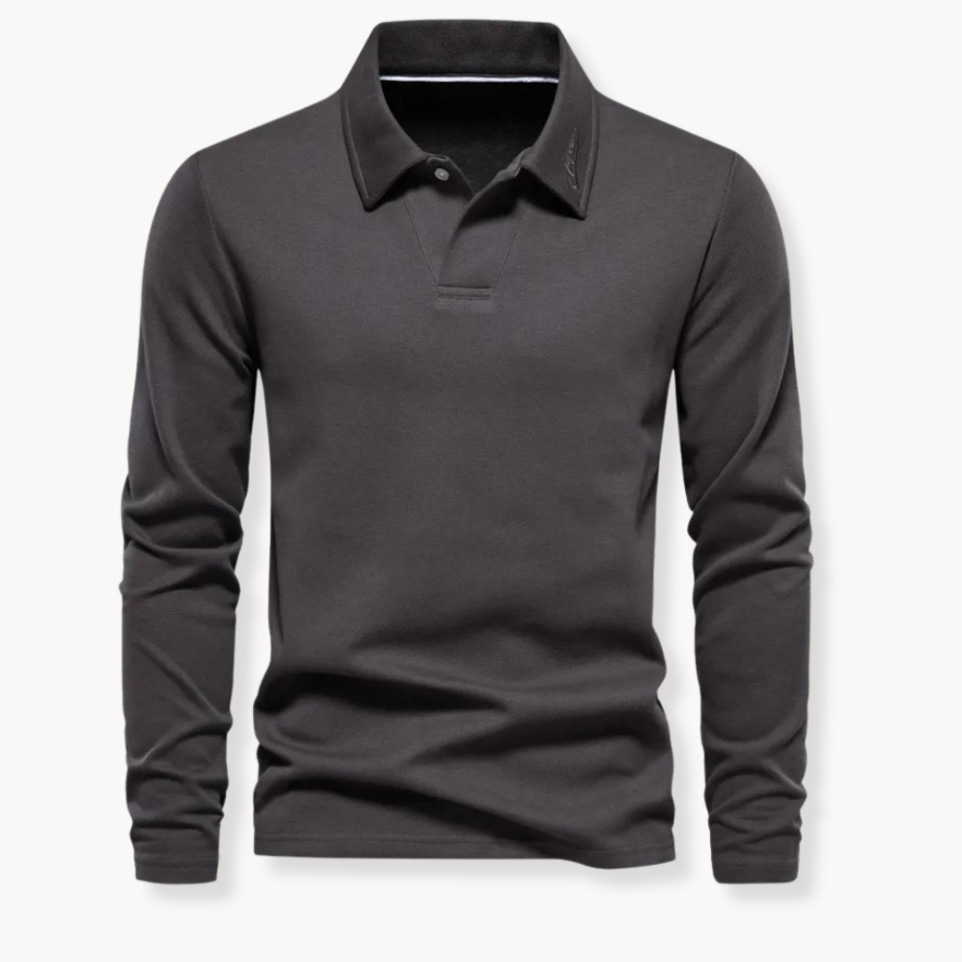 Heren Polo Lange Mouw - Klassiek Comfort - Grijs