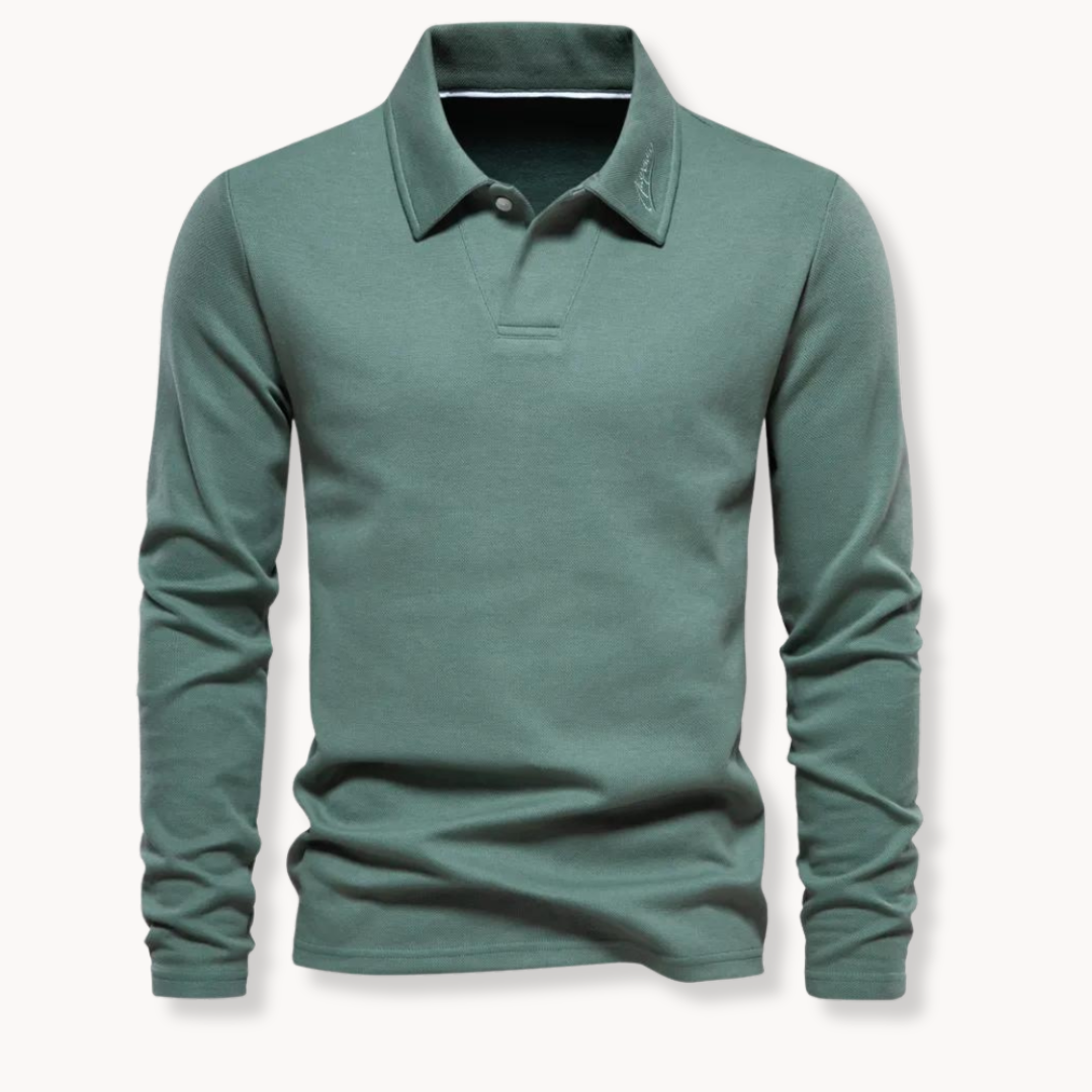Heren Polo Lange Mouw - Klassiek Comfort - Groen