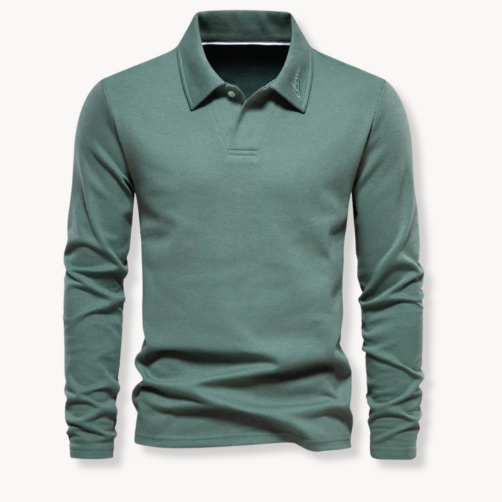 Heren Polo Lange Mouw - Klassiek Comfort - Groen