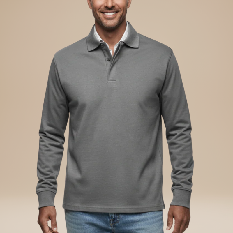 Heren Polo Lange Mouwen - Klassiek Comfort - Grijs