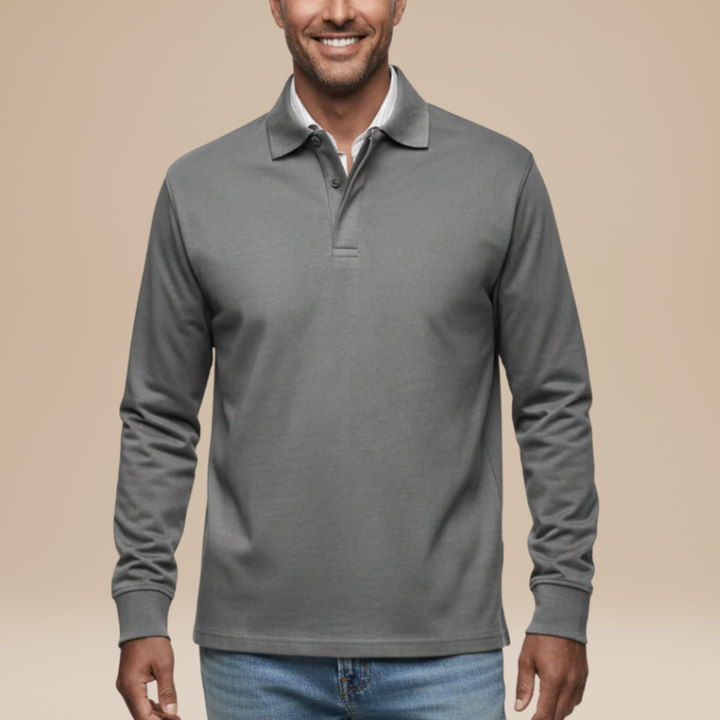 Heren Polo Lange Mouwen - Klassiek Comfort - Grijs