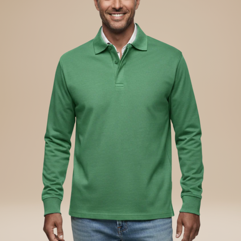 Heren Polo Lange Mouwen - Klassiek Comfort - Groen