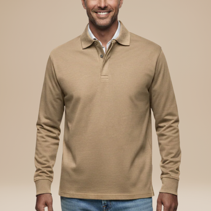 Heren Polo Lange Mouwen - Klassiek Comfort - Khaki