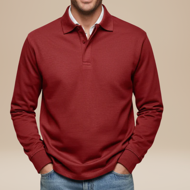 Heren Polo Lange Mouwen - Klassiek Comfort - Rood