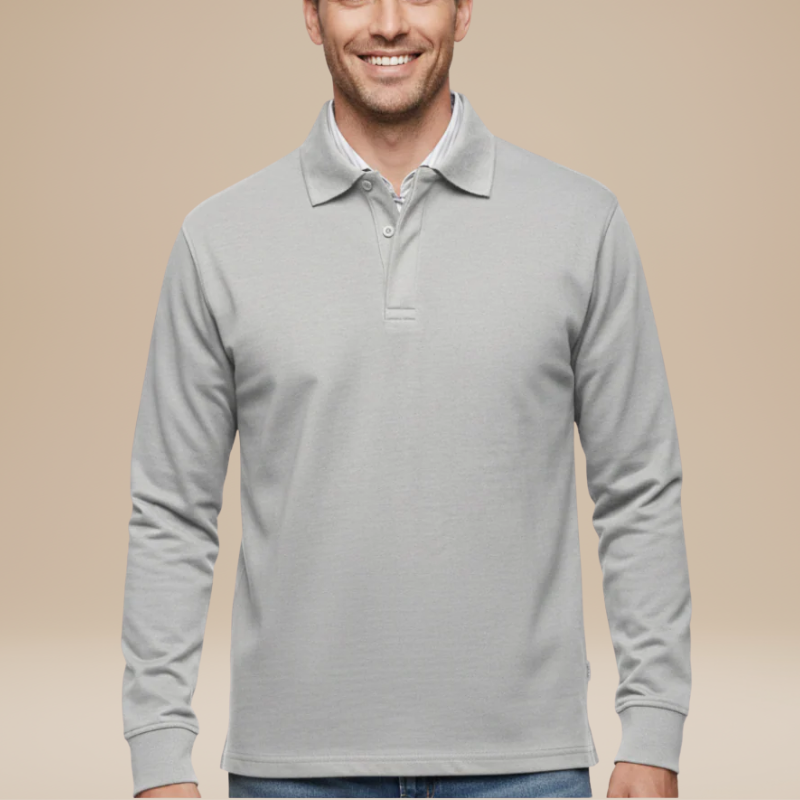 Heren Polo Lange Mouwen - Klassiek Comfort - Wit