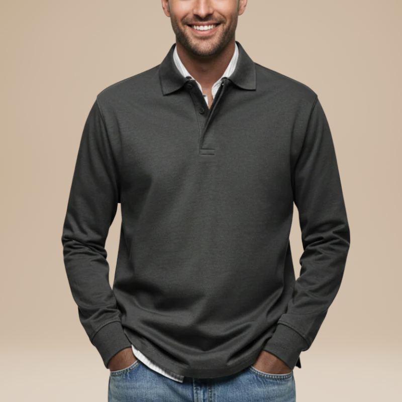 Heren Polo Lange Mouwen - Klassiek Comfort - Zwart
