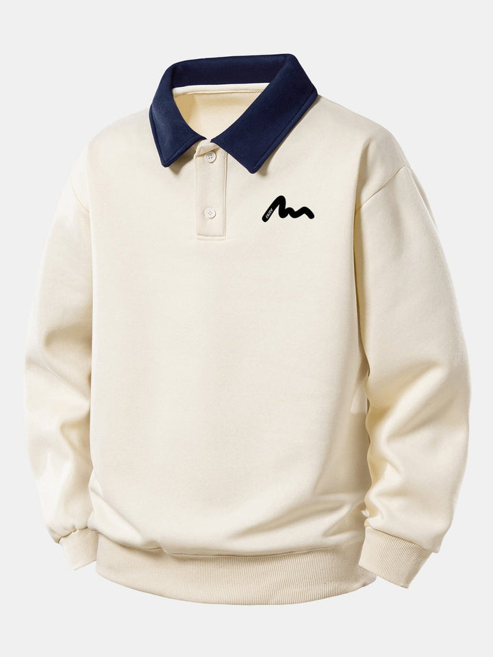 Heren Polokraag Sweatshirt Relaxed Fit in beige, Katoenmix Lange Mouwen