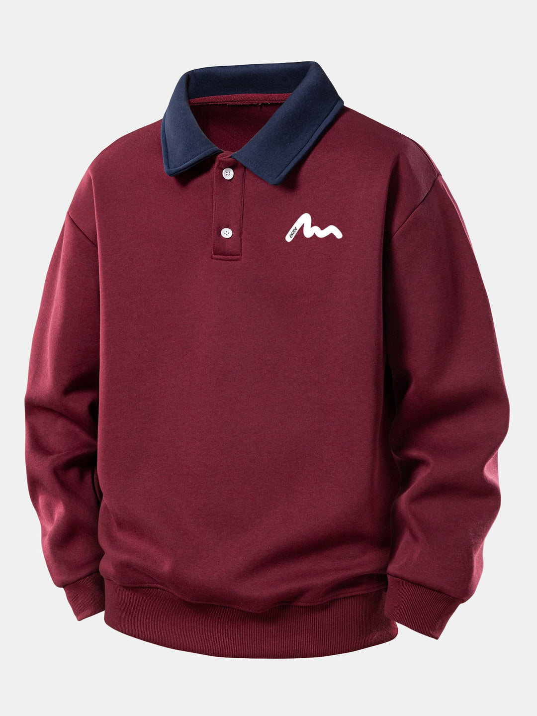 Heren Polokraag Sweatshirt Relaxed Fit in wijnrood, Katoenmix Lange Mouwen
