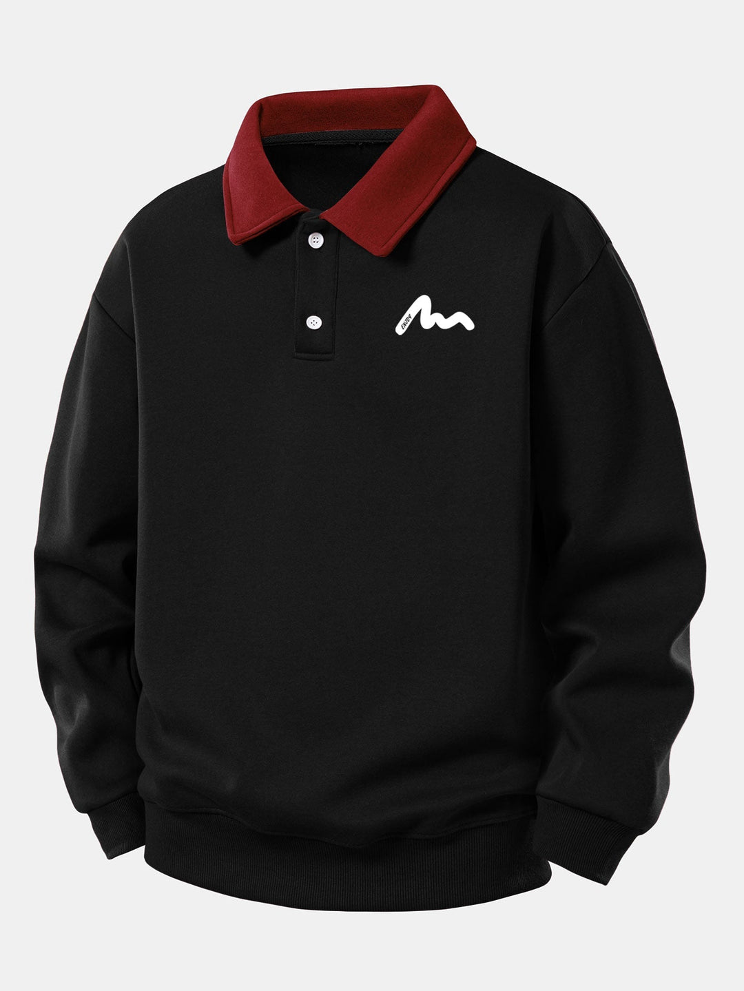 Heren Polokraag Sweatshirt Relaxed Fit in zwart, Katoenmix Lange Mouwen