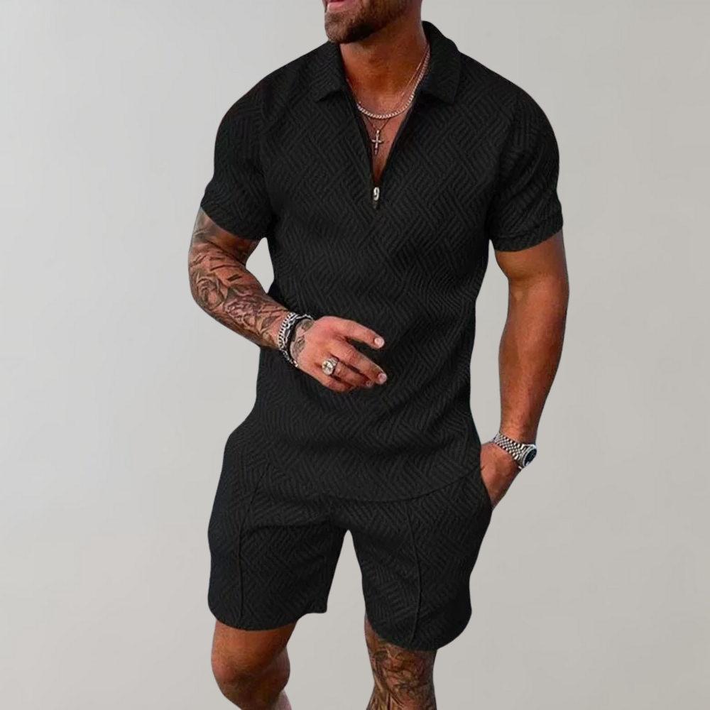 Heren Poloshirt en Shorts Set - Casual Zomercombo - Zwart