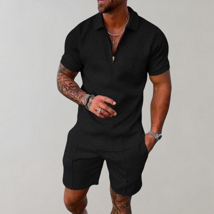 Heren Poloshirt en Shorts Set - Casual Zomercombo - Zwart