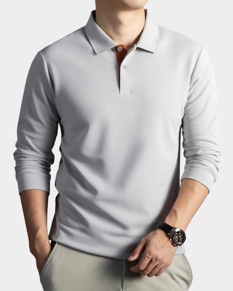 Heren Poloshirt Lange Mouwen - Ademend en Kreukvrij - Lichtgrijs