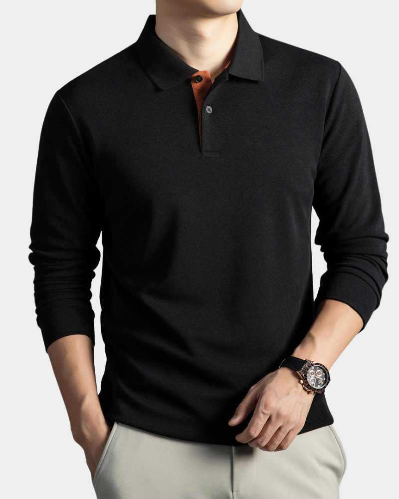 Heren Poloshirt Lange Mouwen - Ademend en Kreukvrij - Zwart