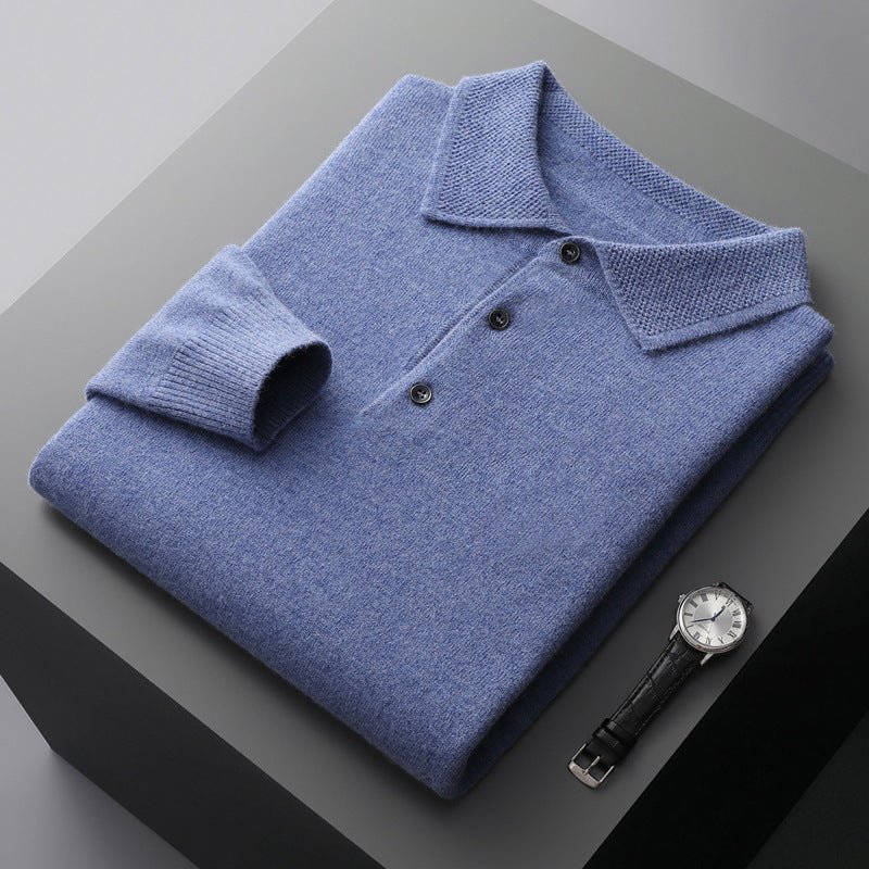 Heren Poloshirt Lange Mouwen - Klassieke Stijl - Blauw