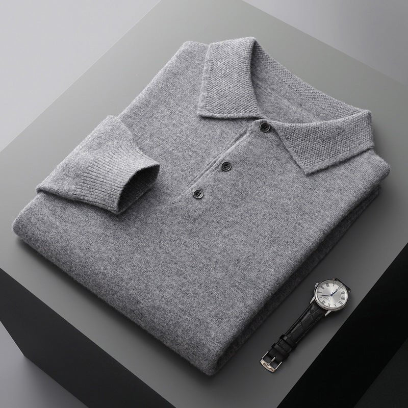 Heren Poloshirt Lange Mouwen - Klassieke Stijl - Grijs