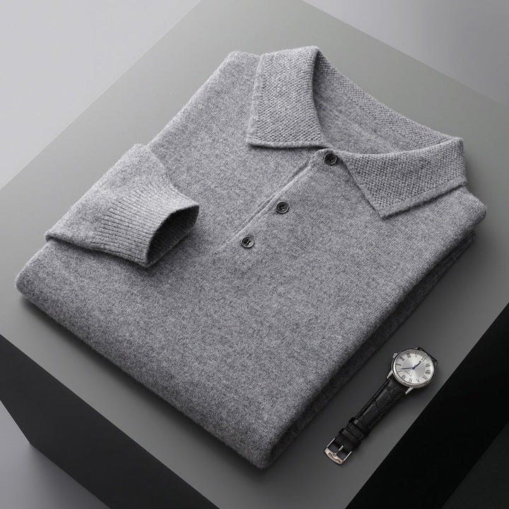 Heren Poloshirt Lange Mouwen - Klassieke Stijl - Grijs