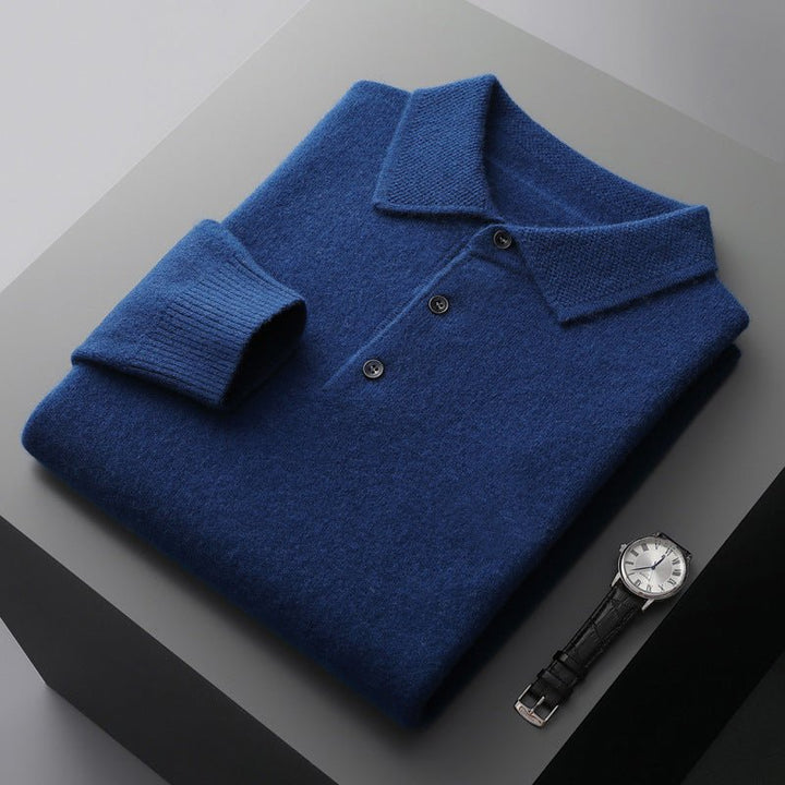 Heren Poloshirt Lange Mouwen - Klassieke Stijl - Marineblauw