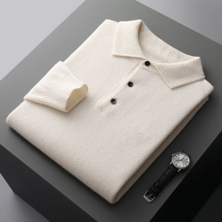 Heren Poloshirt Lange Mouwen - Klassieke Stijl - Wit