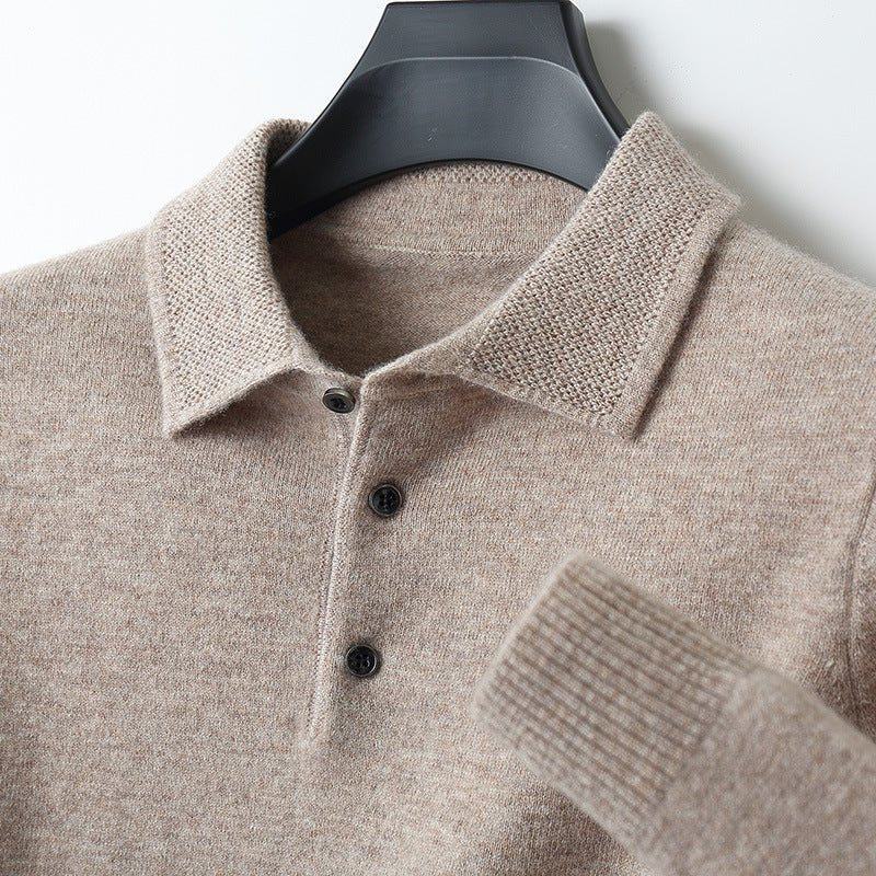 Heren Poloshirt Lange Mouwen - Klassieke Stijl - Zand