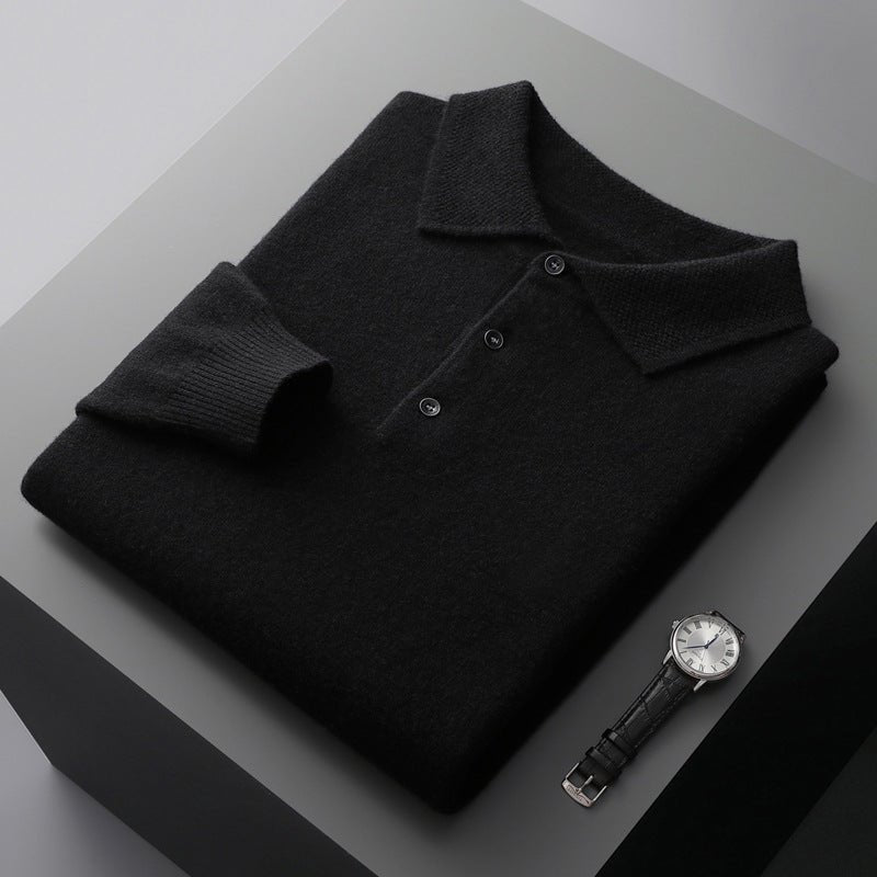 Heren Poloshirt Lange Mouwen - Klassieke Stijl - Zwart